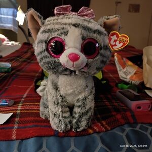 Ty Beanie Boo's Kiki Plush Cat with Gray and Pink